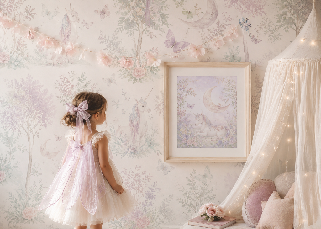 Enchanted Unicorn Garden Girls Fantasy Wall Mural - Girls Room View