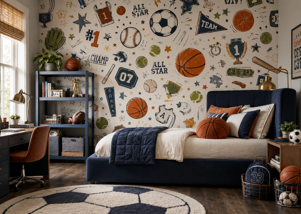 All Star Boys Sports Wall Mural - Boys Room View