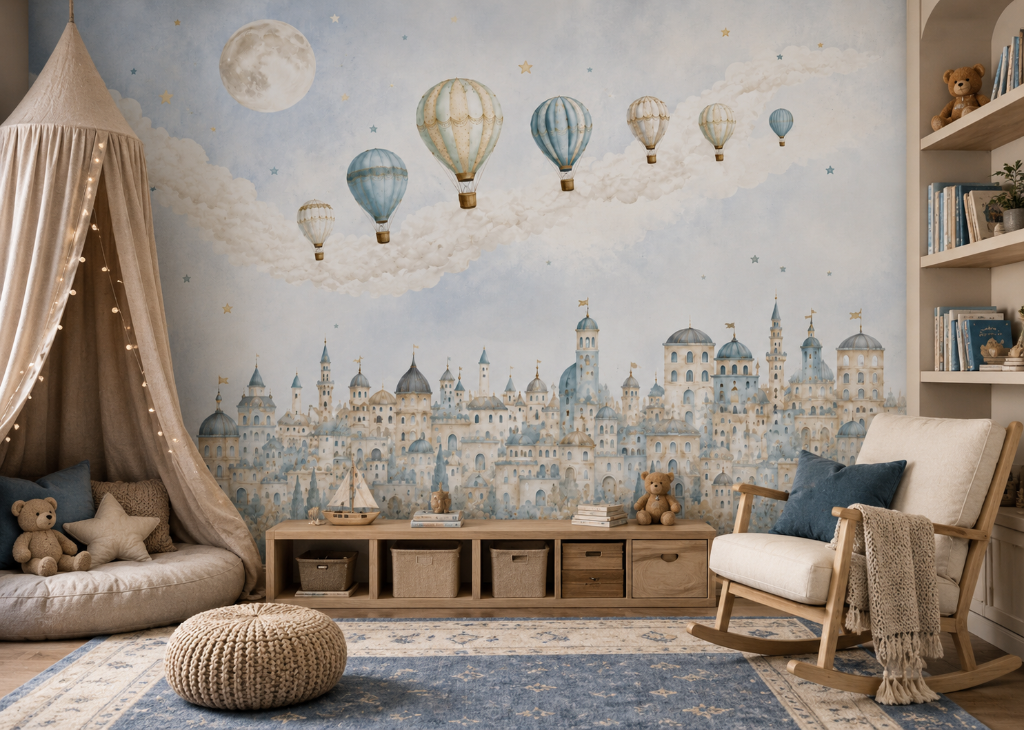 Sky Kingdom Boys Hot Air Balloon Wall Mural - Room View 2