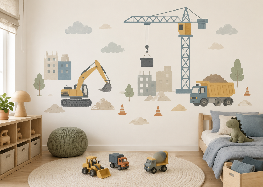 Big Builder Site Boys Construction Wall Mural - Boys Room View