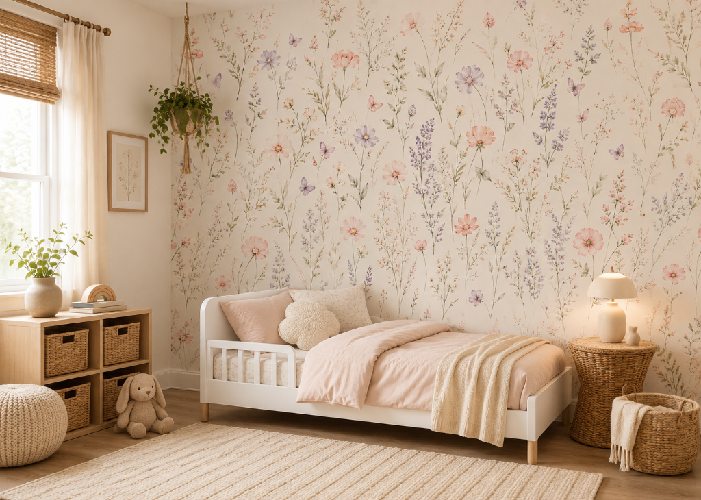 Dragonfly Garden Girls Nursery Wall Mural - Room View 3