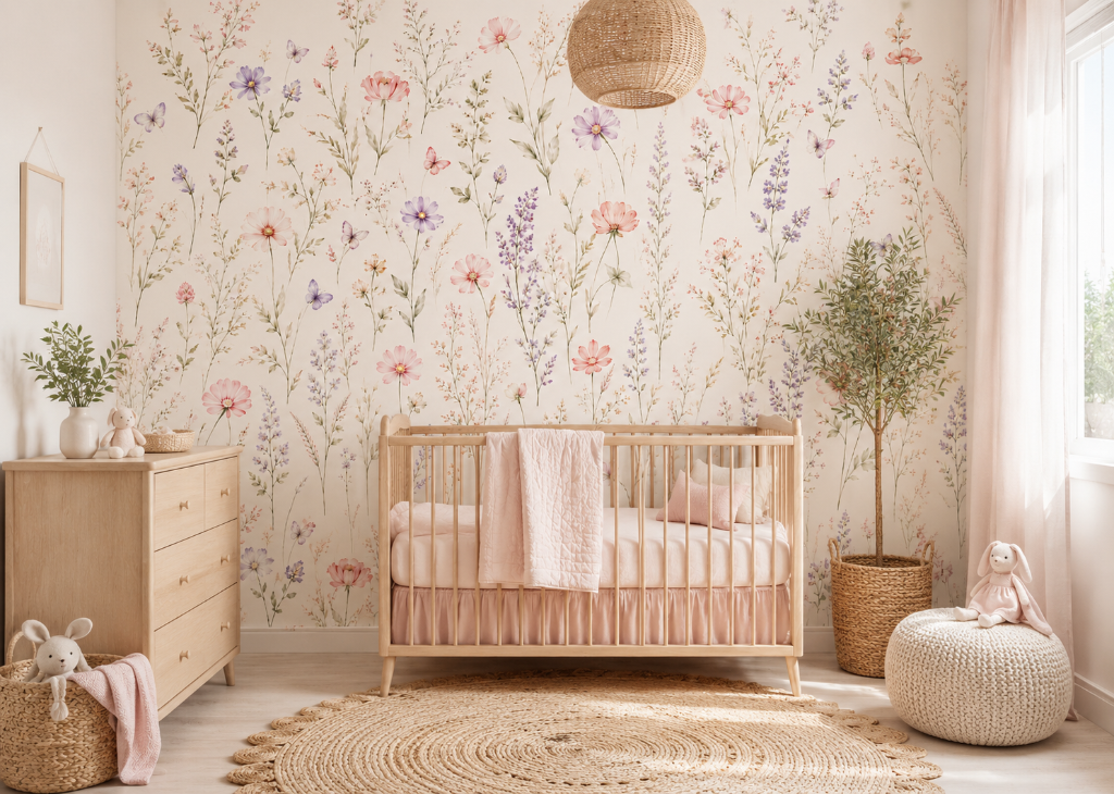 Dragonfly Garden Girls Nursery Wall Mural - Room View 2
