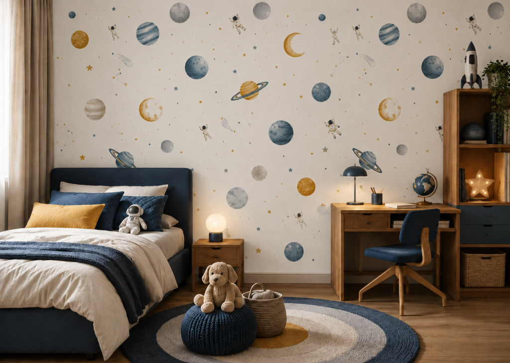 Space Explorers Boys Galaxy Wall Mural - Room View 3