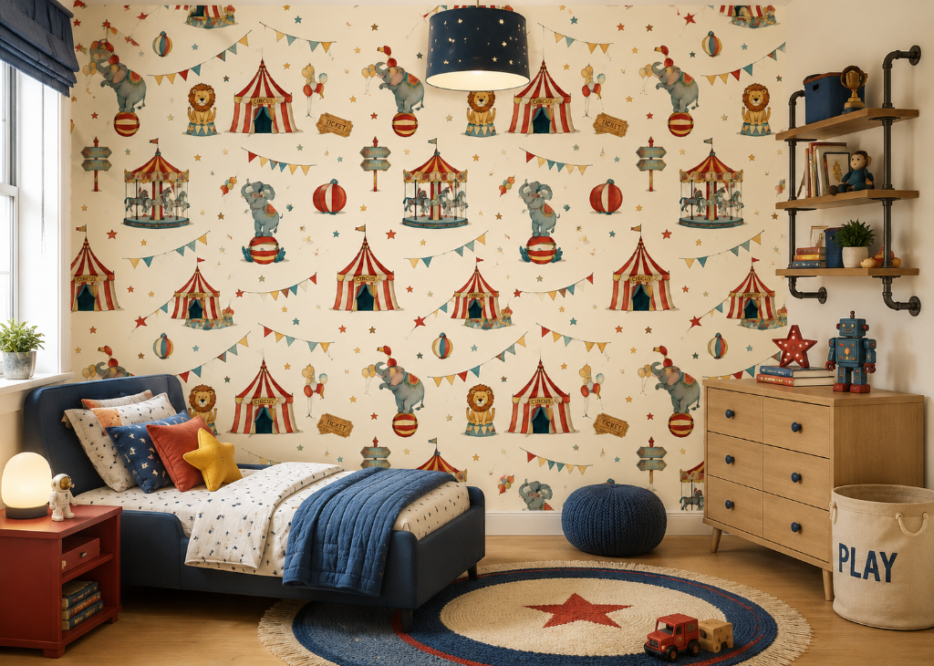 Big Top Circus Boys Vintage Wall Mural - Room View 2