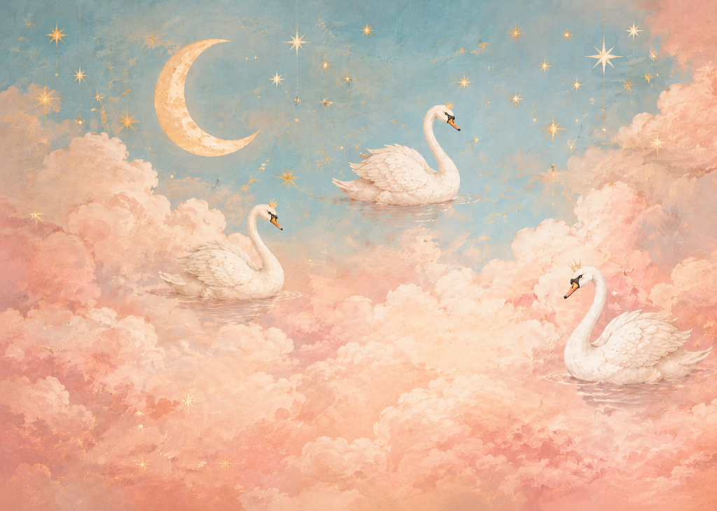 Crown Swans - Mural Design Flat View