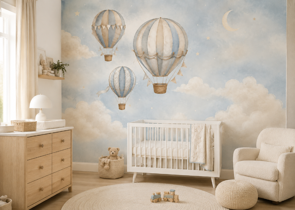 Up & Away Boys Nursery Wall Mural - Room View 2