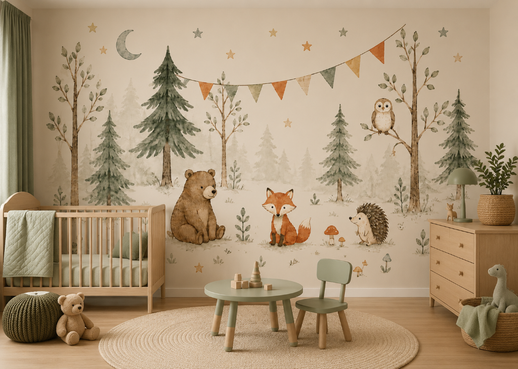 Woodland Friends Kids Nursery Wall Mural - Room View 2