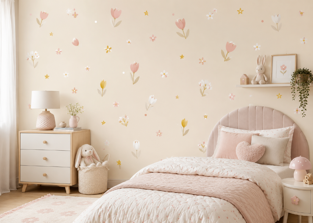 Tulip Garden Girls Wall Mural - Girls Room View