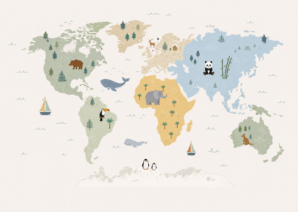 Soft Safari World Map - Mural Design Flat View