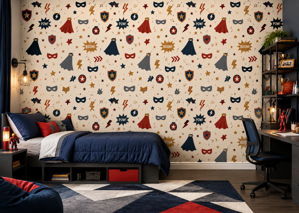 Superhero Boys Comic Wall Mural - Room View 2