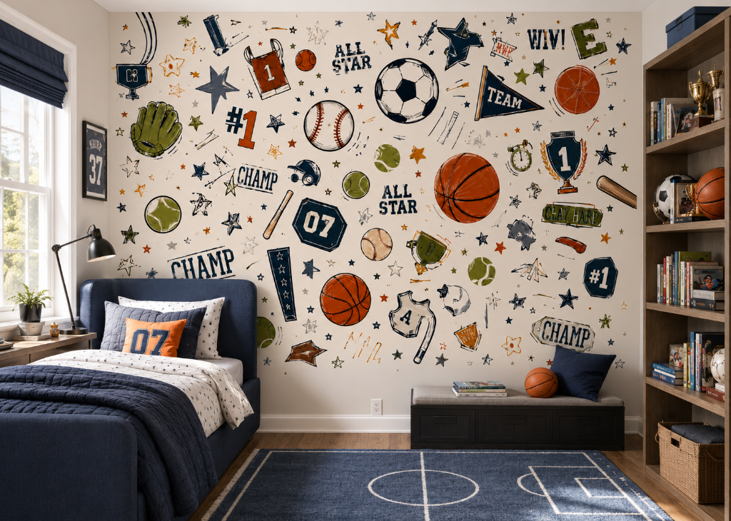 All Star Boys Sports Wall Mural - Room View 3