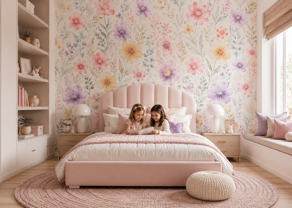 Rainbow Blooms Girls Wall Mural - Room View 3