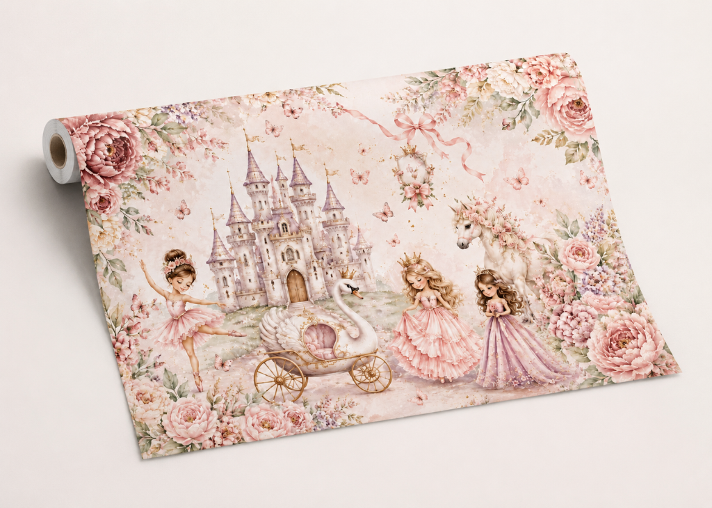 Ballerina & Swan Carriage Girls Princess Wall Mural - Roll View
