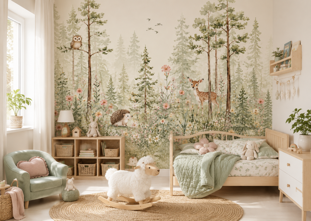 Woodland Whisper Girls Nature Wall Mural - Room View 3