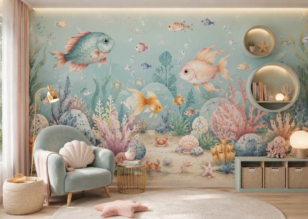 Ocean Reef Adventure Boys Wall Mural - Boys Room View