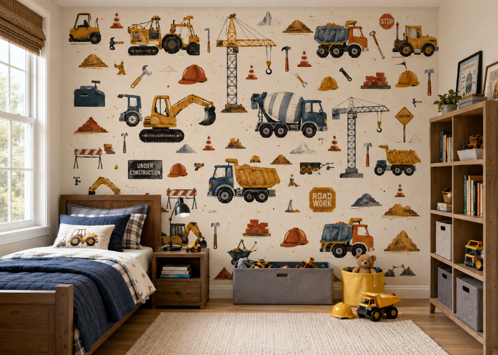 Under Construction Boys Building Wall Mural - Room View 3