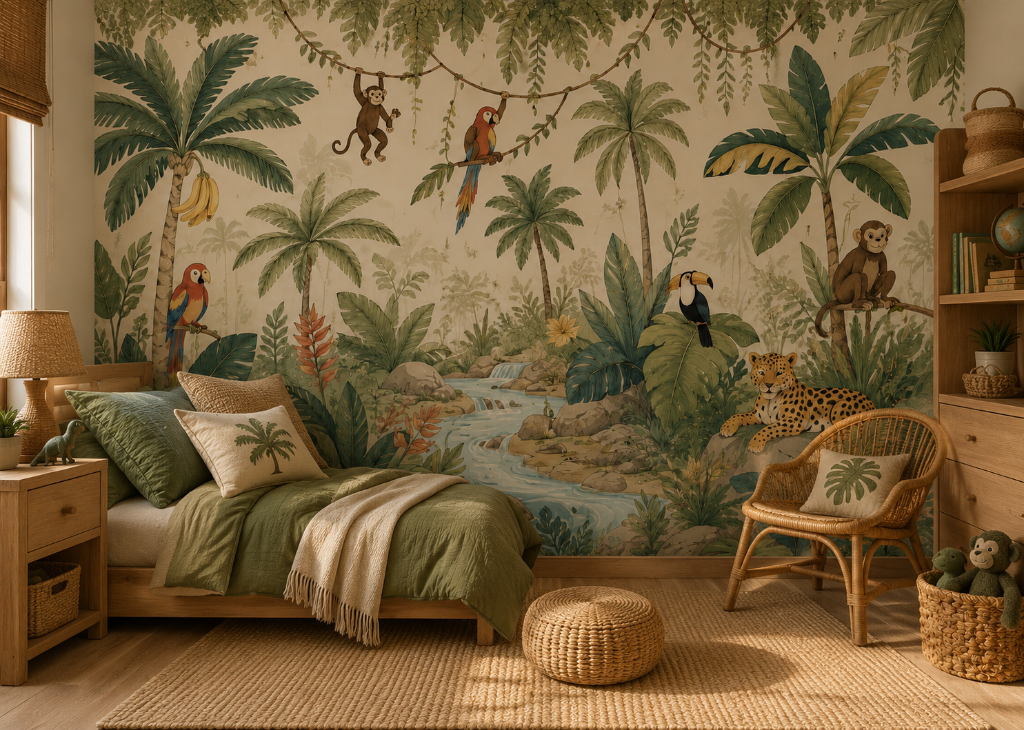 Jungle Paradise Boys Tropical Wall Mural - Room View 3