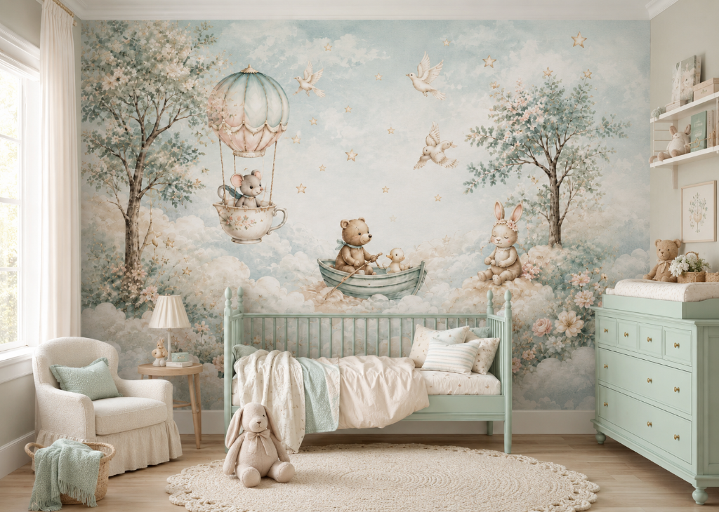 Teacup Voyage Girls Nursery Wall Mural - Room View 2
