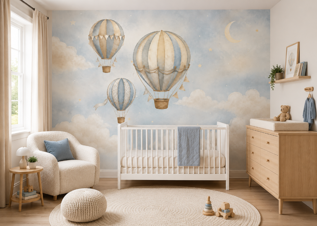 Up & Away Boys Nursery Wall Mural - Room View 3