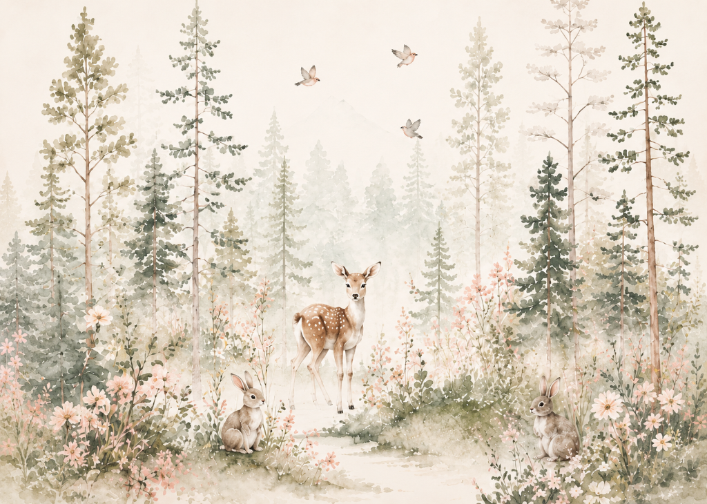 Enchanted Forest Fawn - Mural Design Flat View