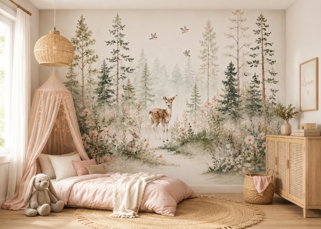 Enchanted Forest Fawn Kids Nature Wall Mural - Room View 3