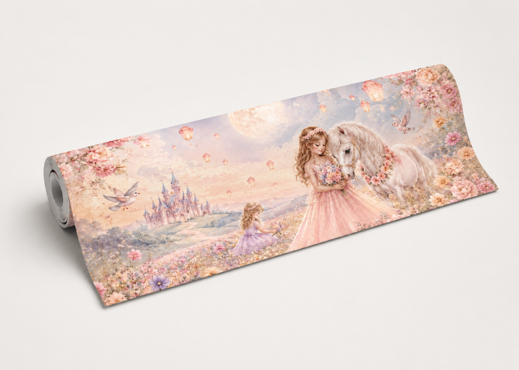 Moonlit Meadow Girls Princess & Horse Wall Mural - Roll View