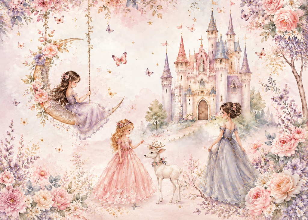 Moon Swing Princesses - Mural Design Flat View