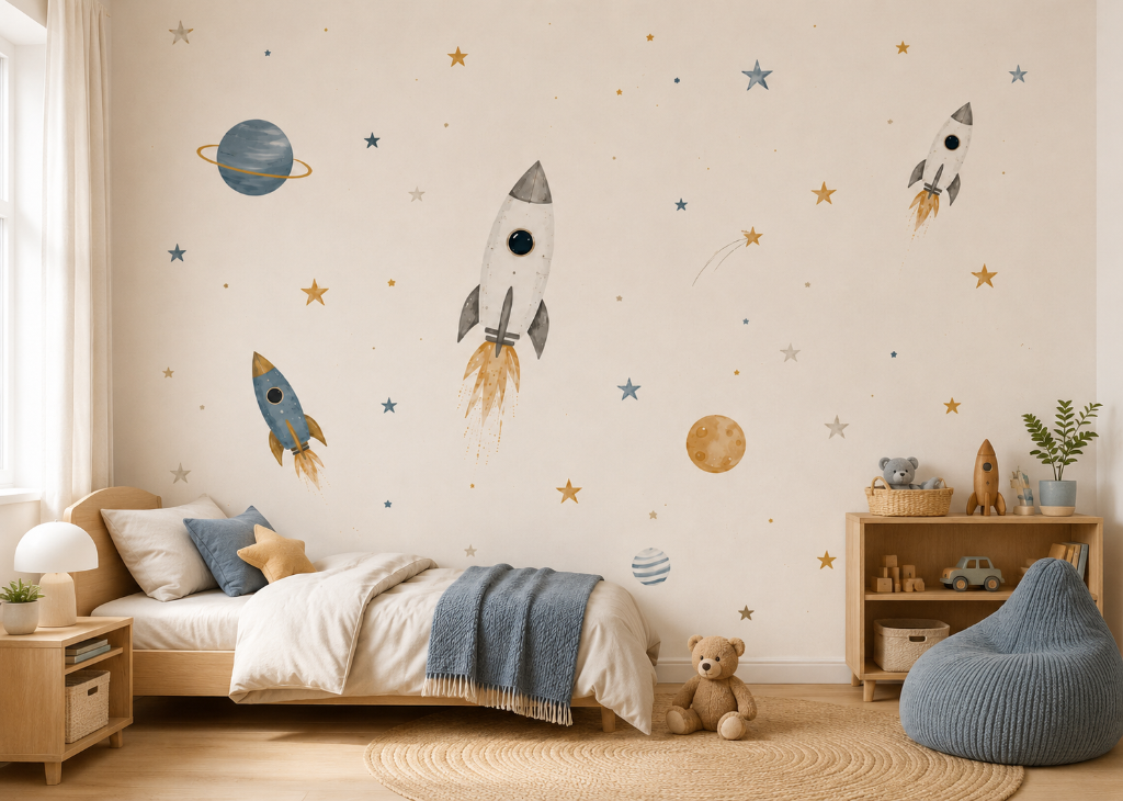 Rocket Launch Boys Space Wall Mural - Room View 2