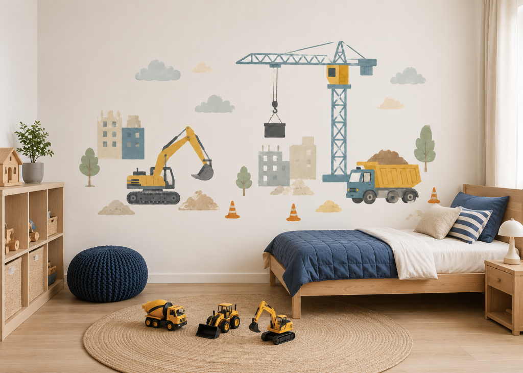 Big Builder Site Boys Construction Wall Mural - Boys Bedroom Room View