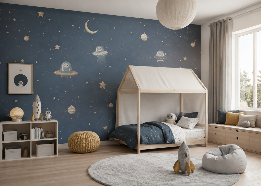 Space Bunnies Boys Galaxy Wall Mural - Boys Room View