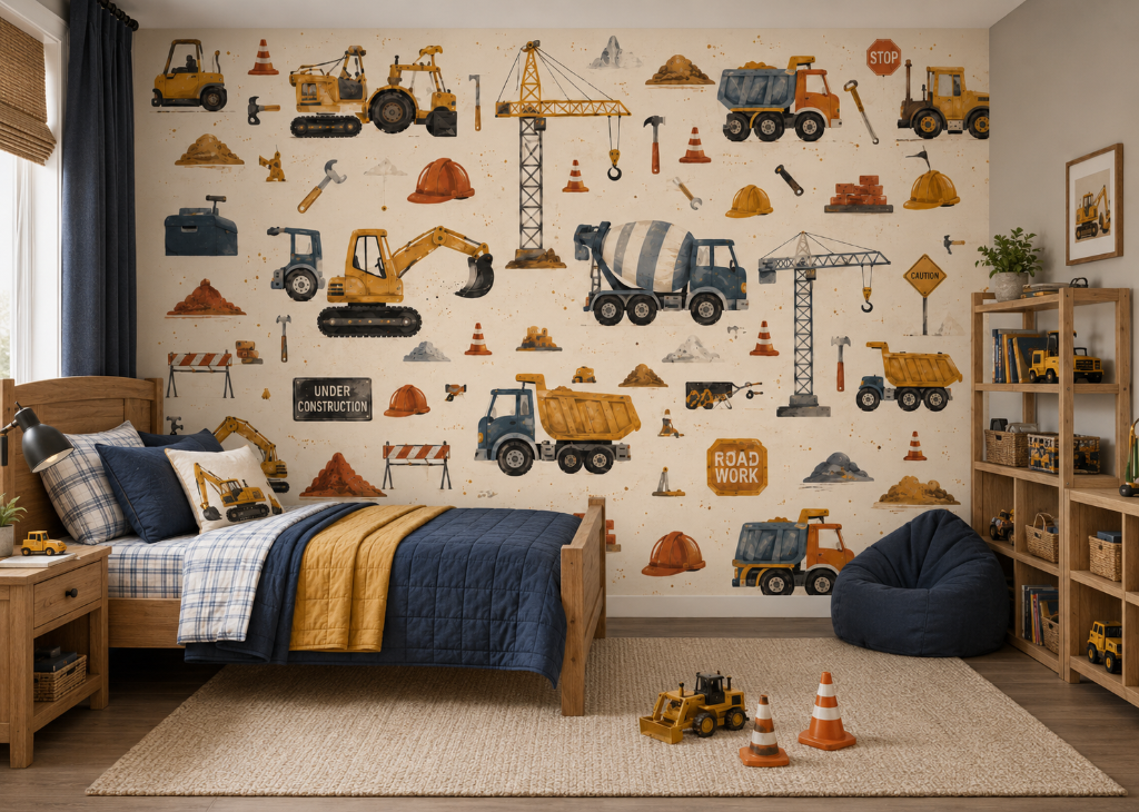 Under Construction Boys Building Wall Mural - Room View 2