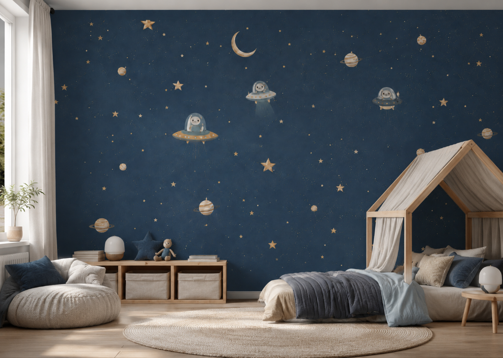 Space Bunnies Boys Galaxy Wall Mural - Room View 2