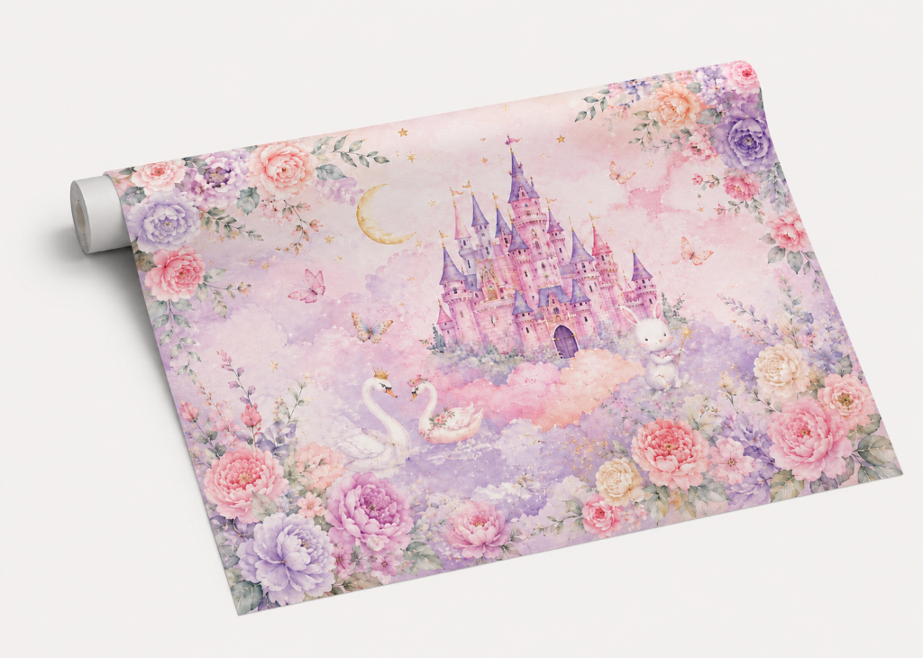 Swan Castle Dream Girls Floral Wall Mural - Roll View