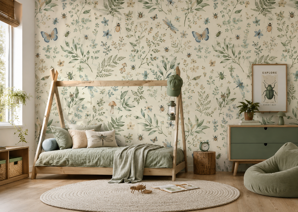 Nature Explorer Boys Botanical Wall Mural - Boys Room View
