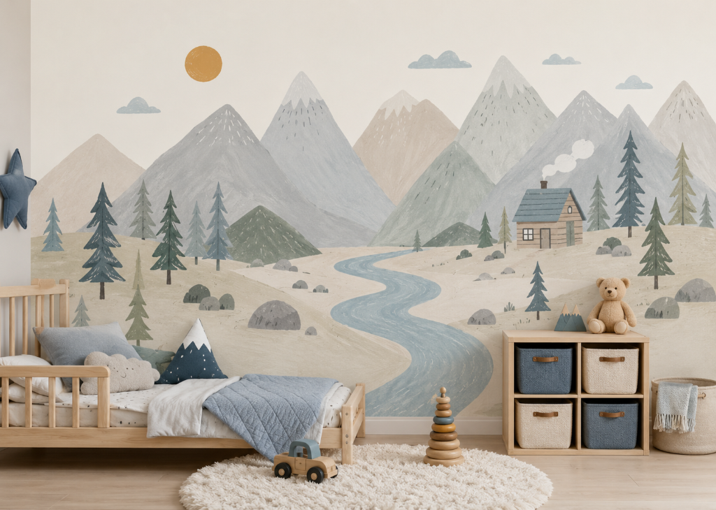 Mountain Cabin Retreat Boys Wall Mural - Boys Room View