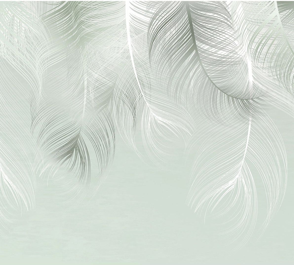 Sublime Feathers: Greenish Gray Harmony Wall Mural