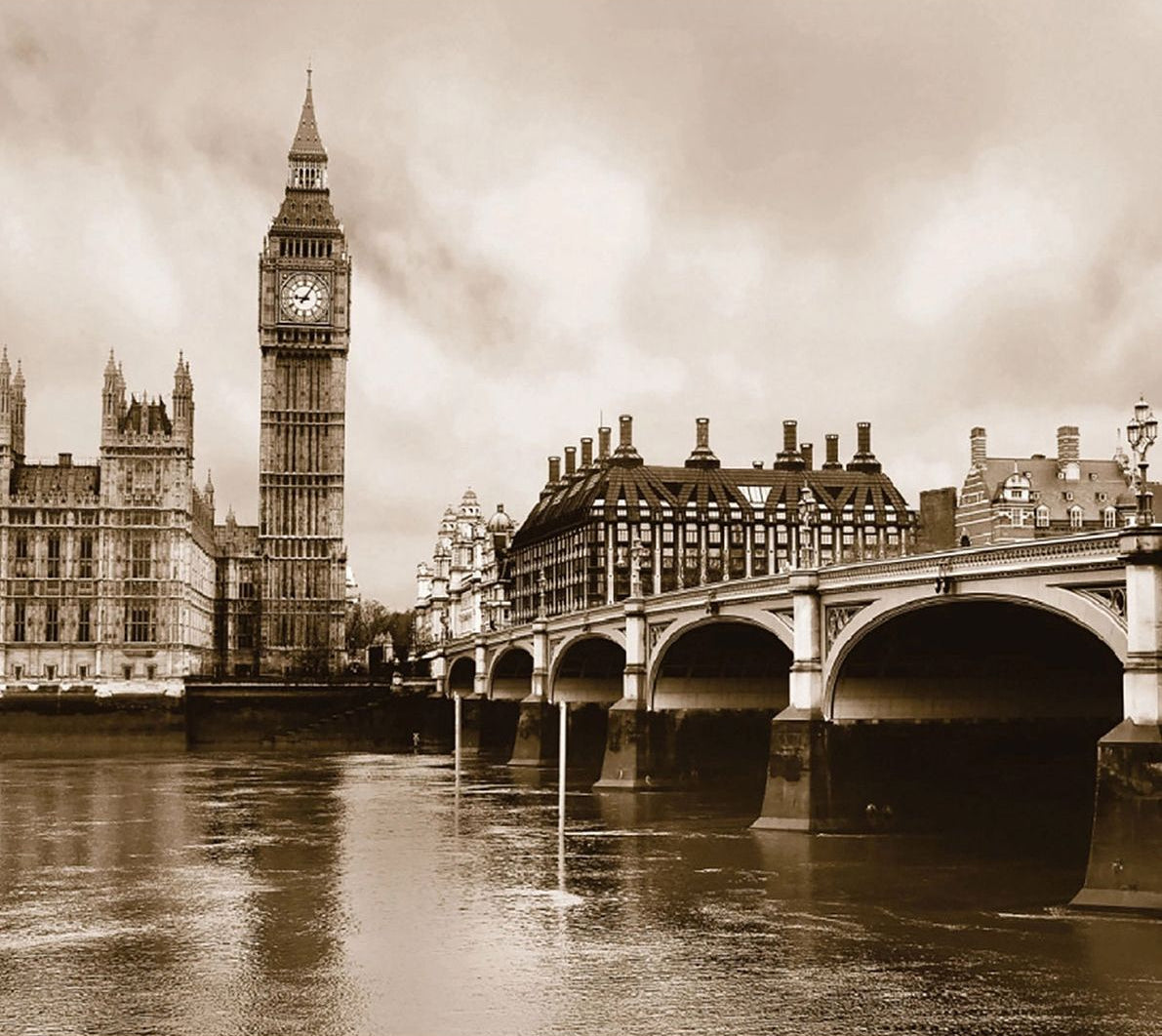 London Icons: Big Ben, River Thames, and Bridge Wall Mural
