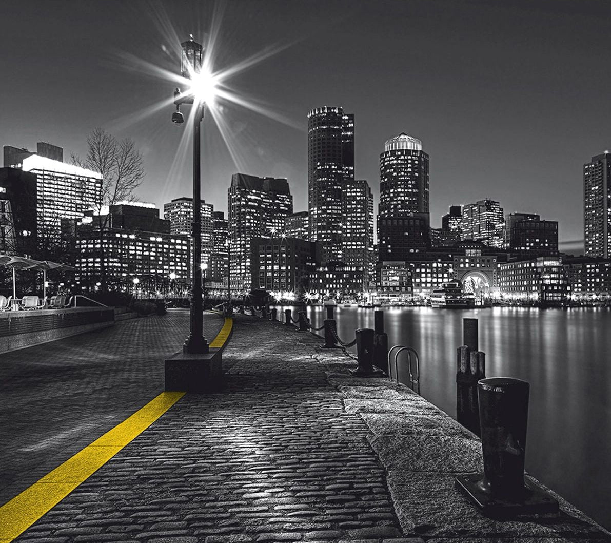 City Lights Reflection: Nighttime Waterfront Wall Mural