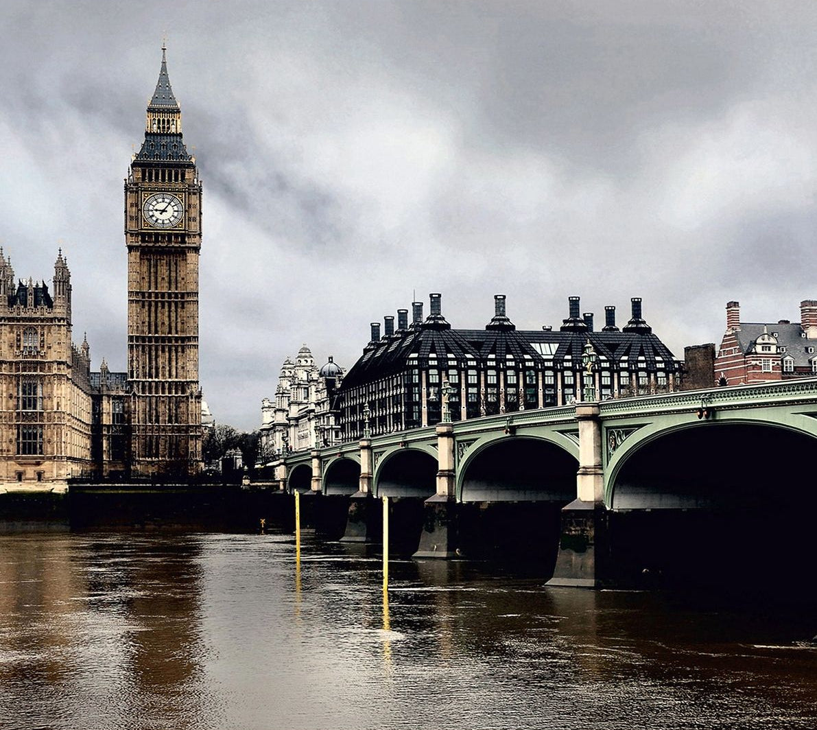 Iconic London: Big Ben, Water, and Bridge Wall Mural
