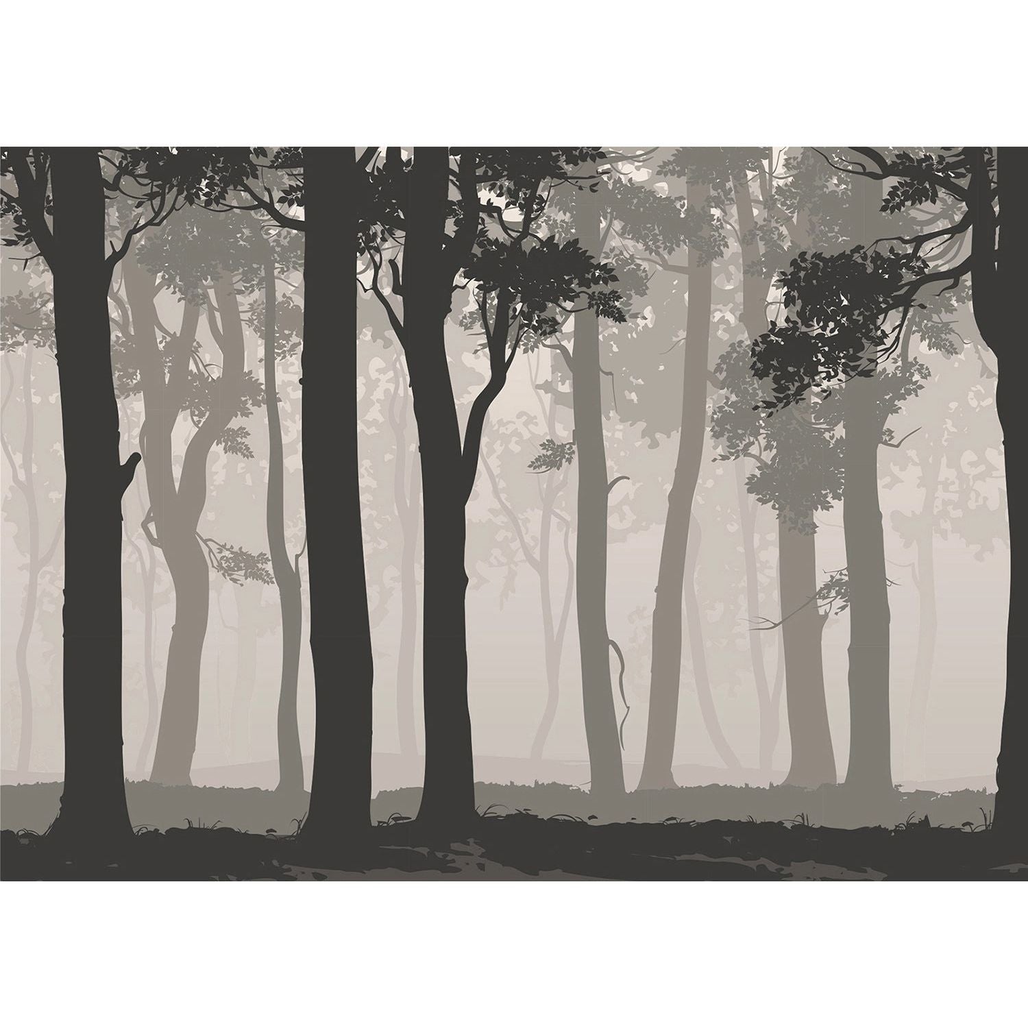 Foggy Silhouettes: Black & Gray Trees Wall Mural