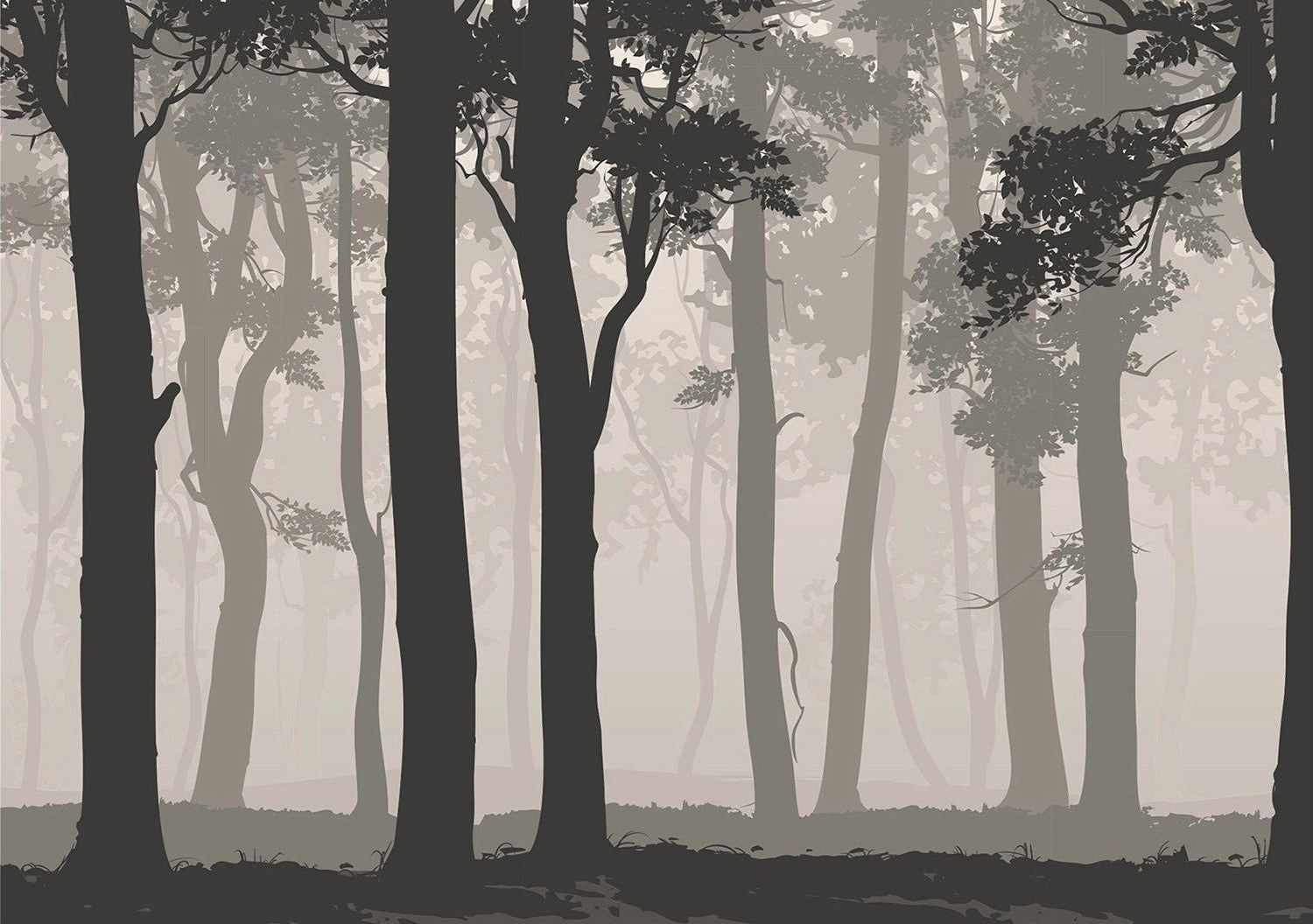 Foggy Silhouettes: Black & Gray Trees Wall Mural