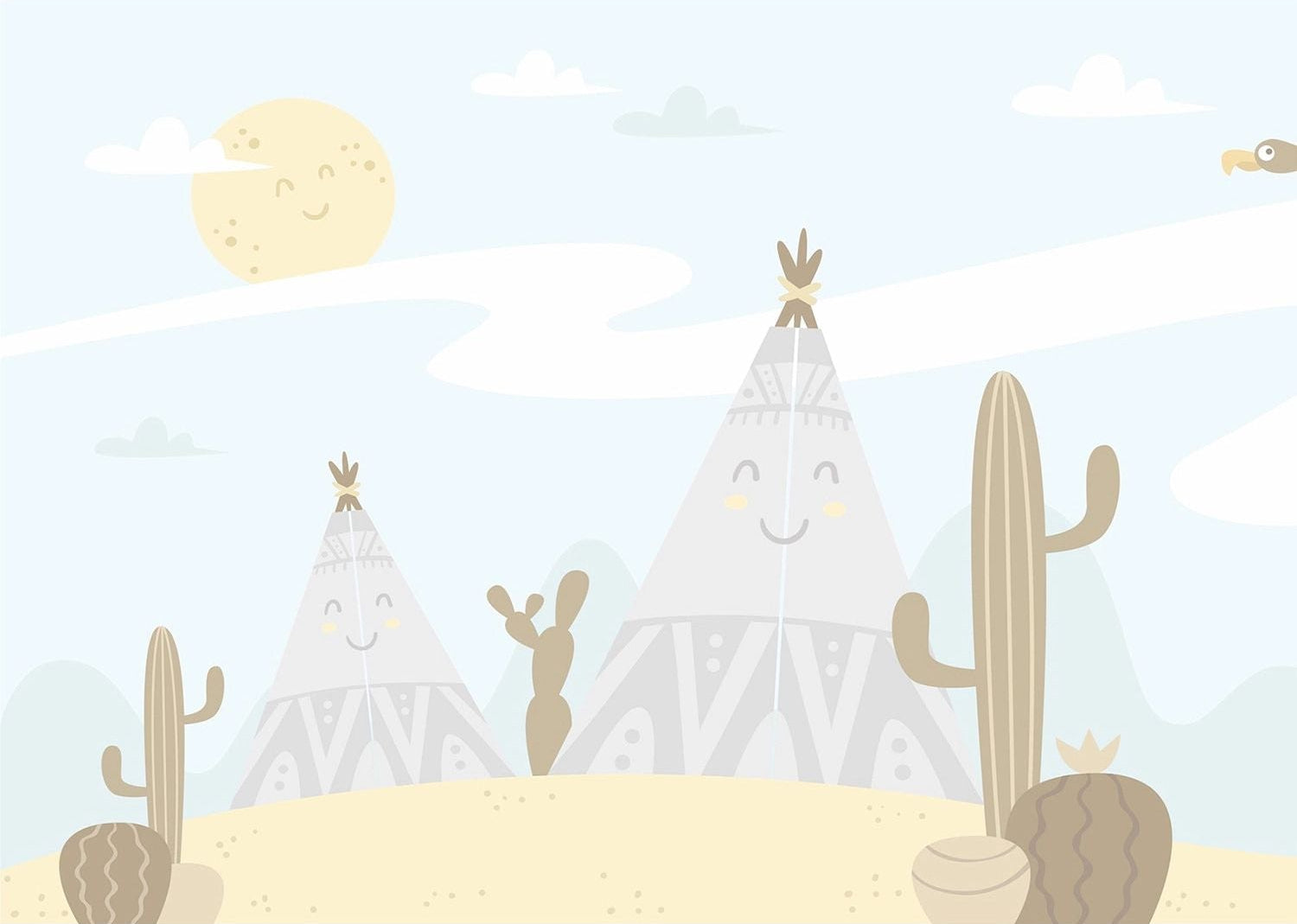 Happy Campers: Tent and Cactus Children's Wall Mural
