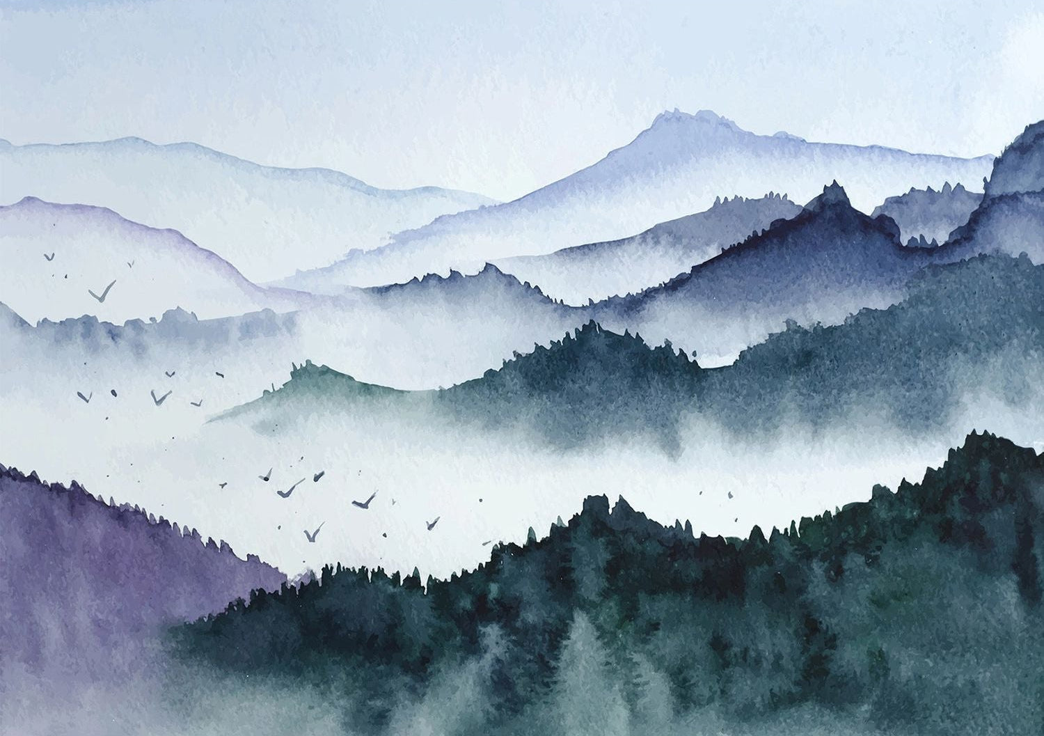 Majestic Peaks: Cloud-Crowned Mountain Wall Mural