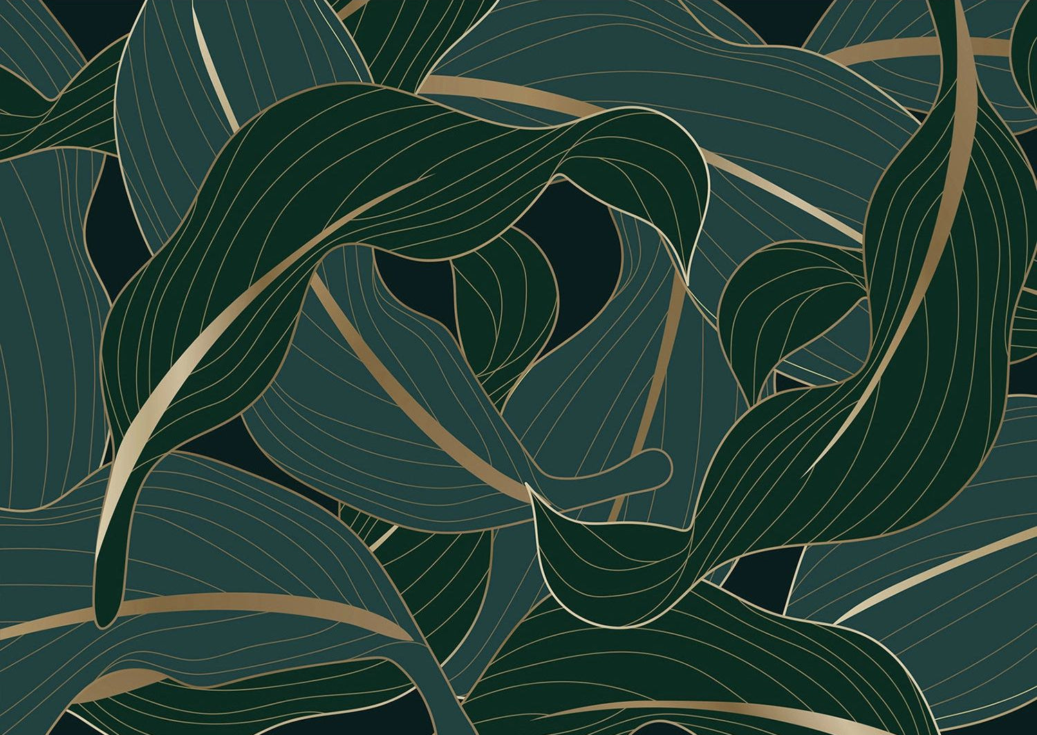 Golden Vein: Green Leaf Wall Mural
