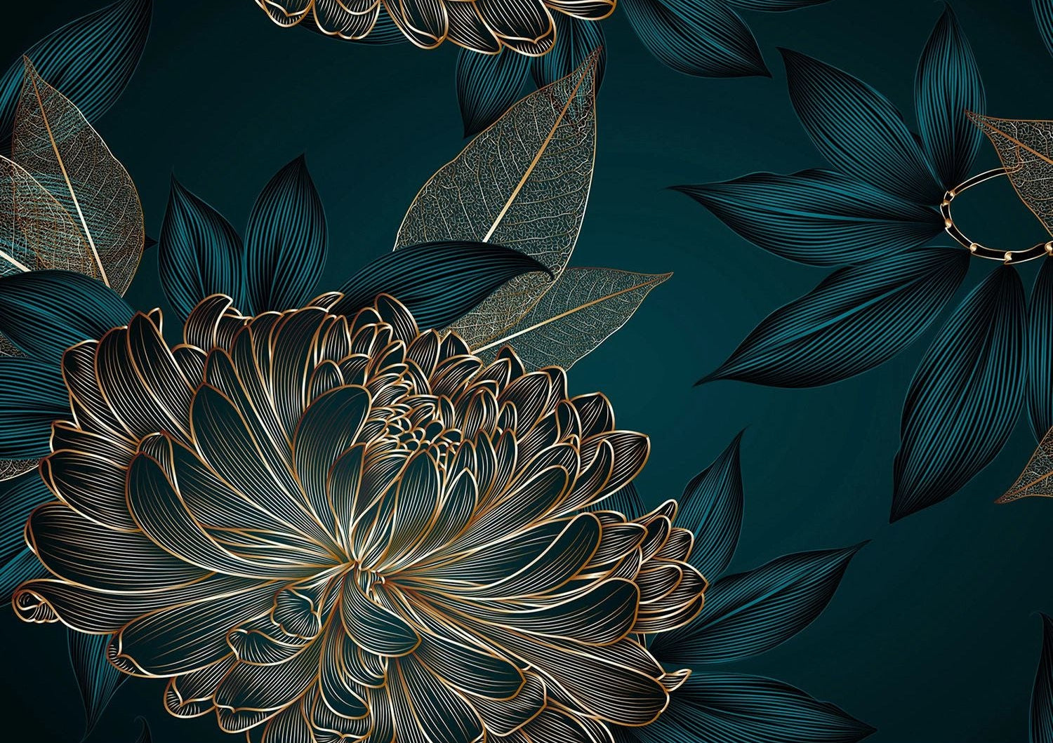 Golden Summit: Black & Gold Mountain Wall Mural
