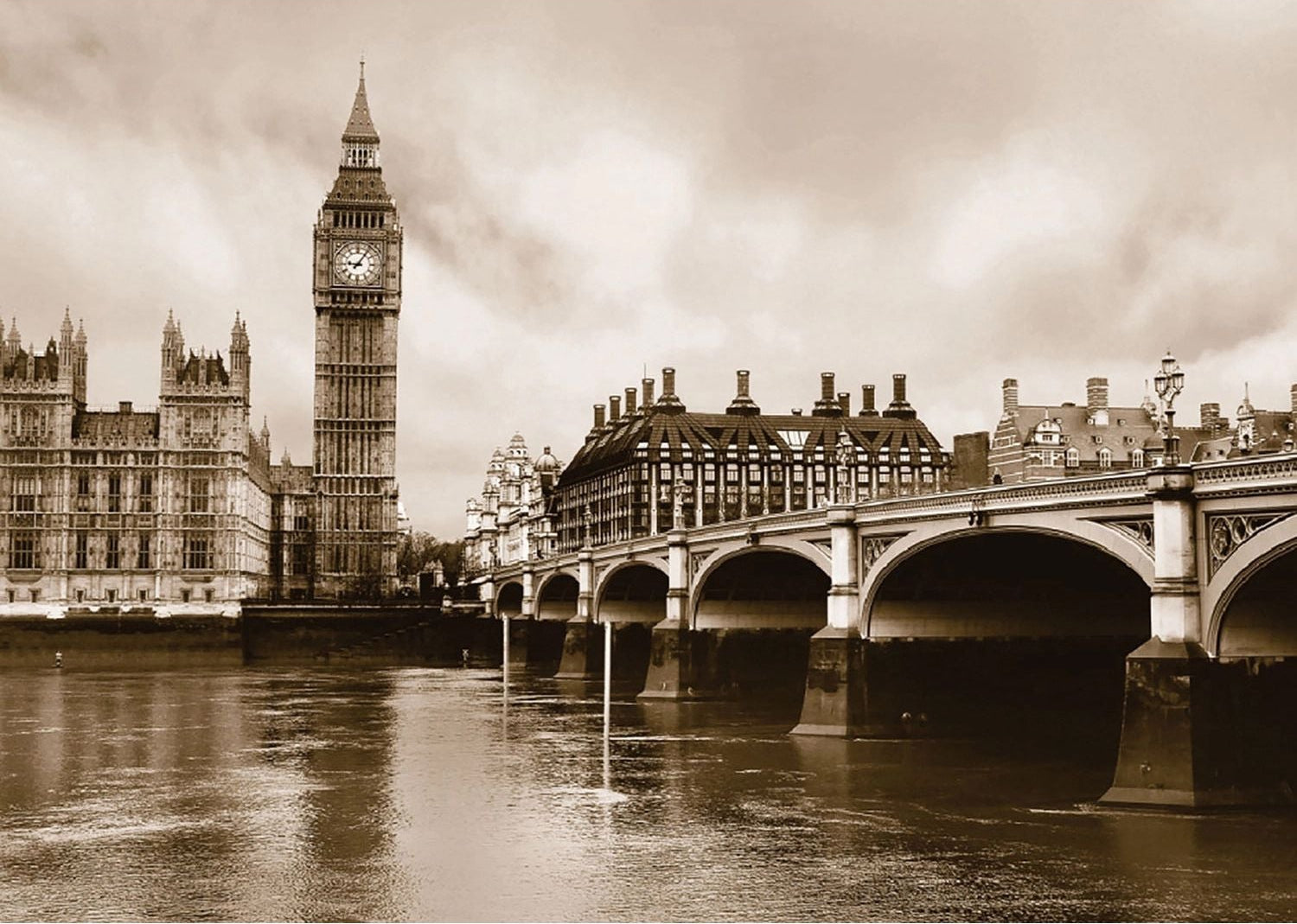 London Icons: Big Ben, River Thames, and Bridge Wall Mural