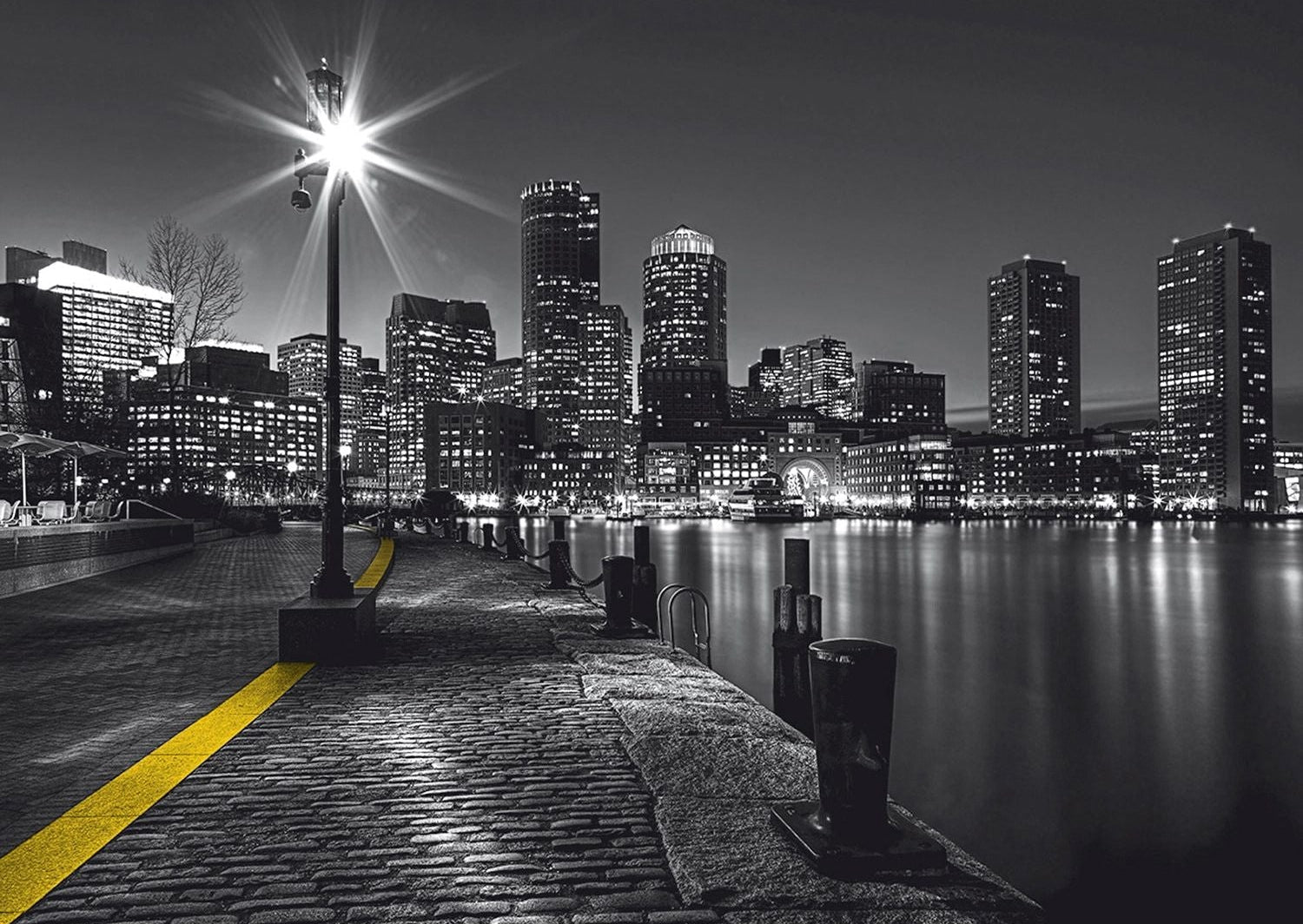City Lights Reflection: Nighttime Waterfront Wall Mural