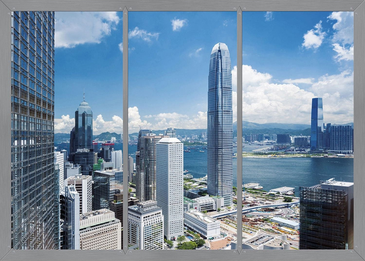 Skyline Reflections: Urban Waterfront Wall Mural