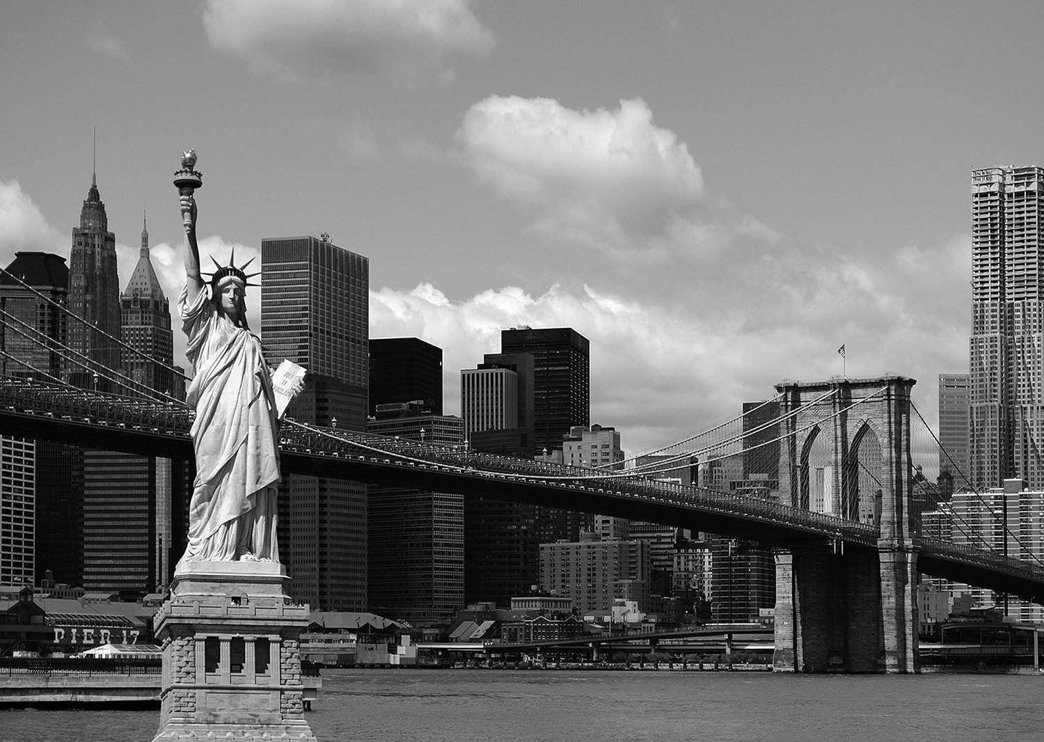 Iconic Skyline: City View with Statue of Liberty Wall Mural