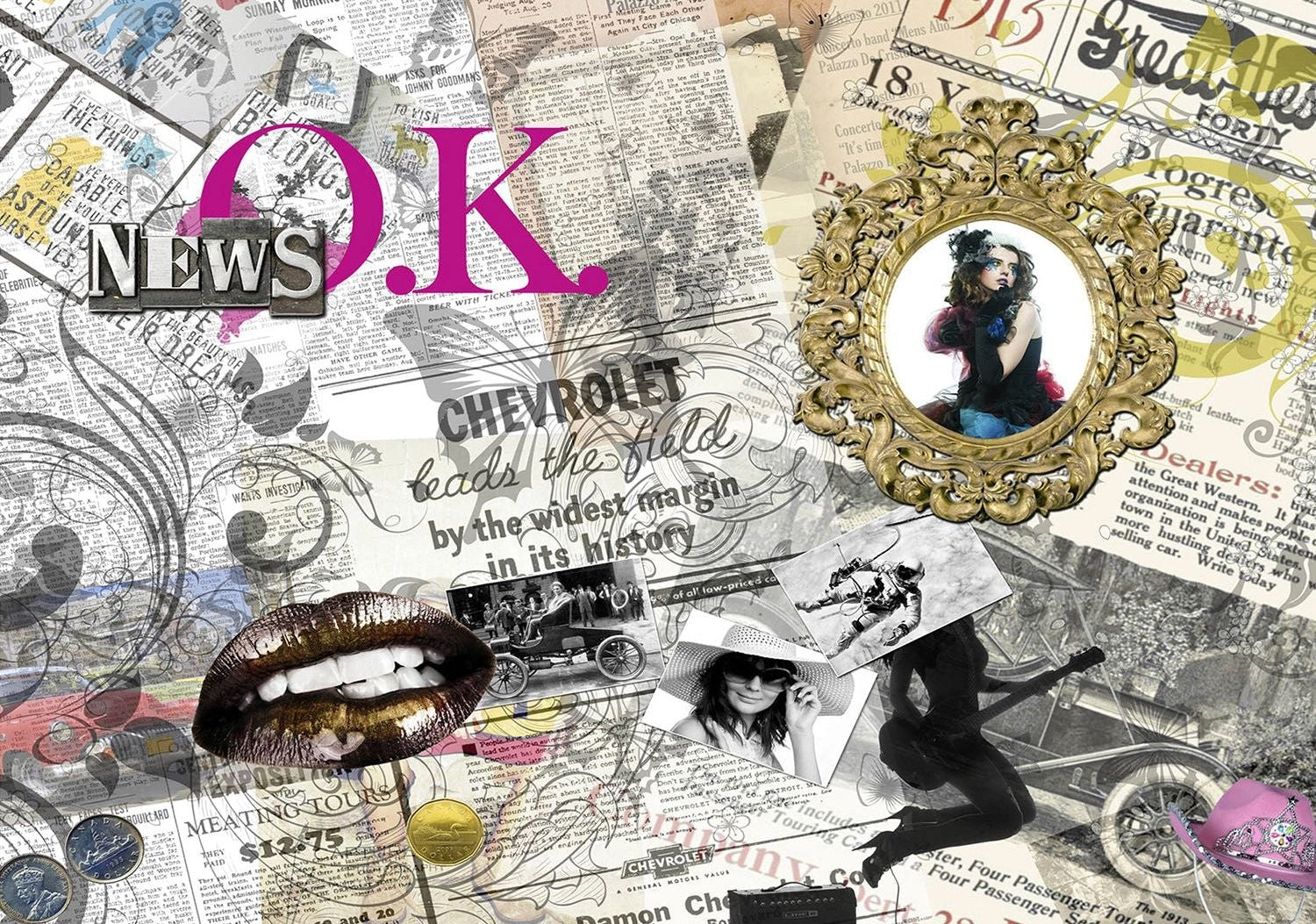 Newsprint Collage Wall Mural